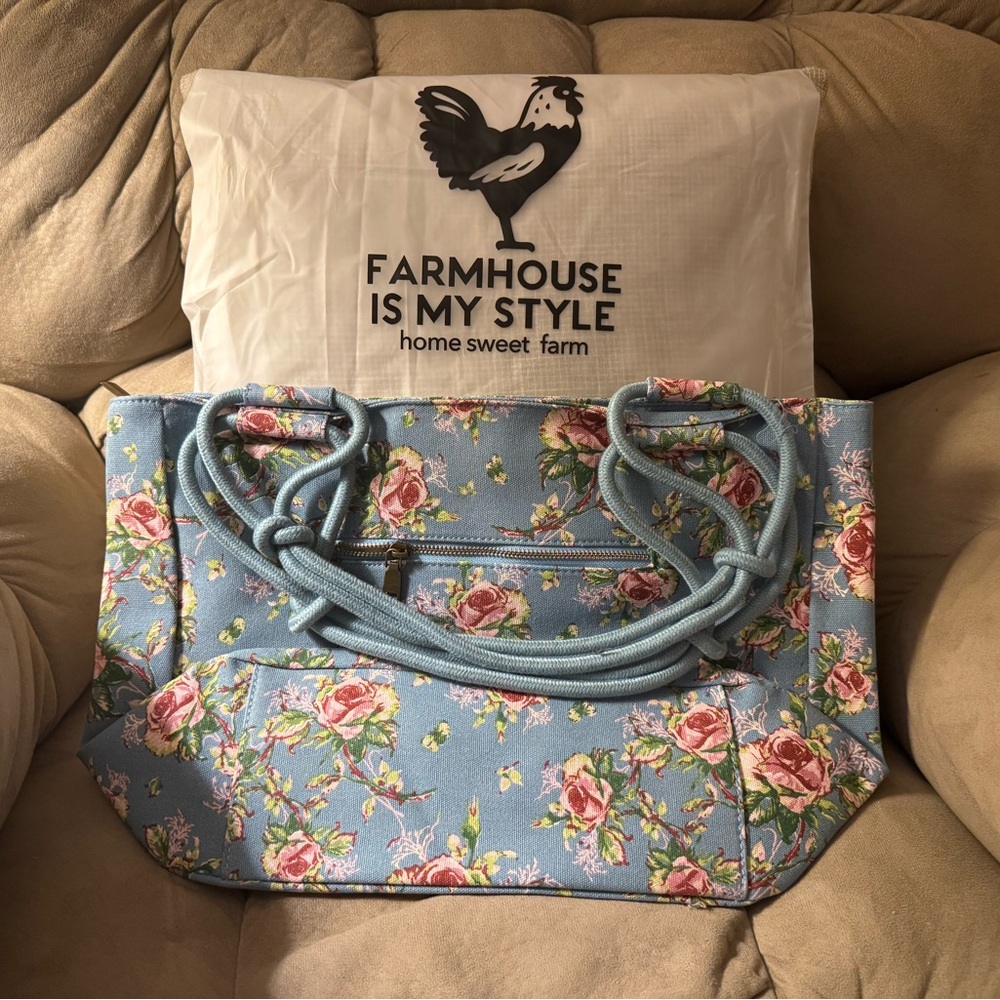 Floral Blue Tote Bag - Picture 2 of 4